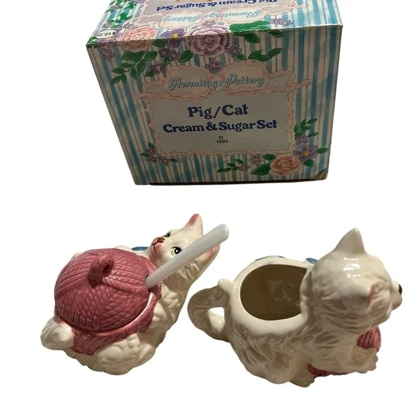 Vintage 1993 Cat with yarn Creamer and Sugar Set - Picture 5 of 10